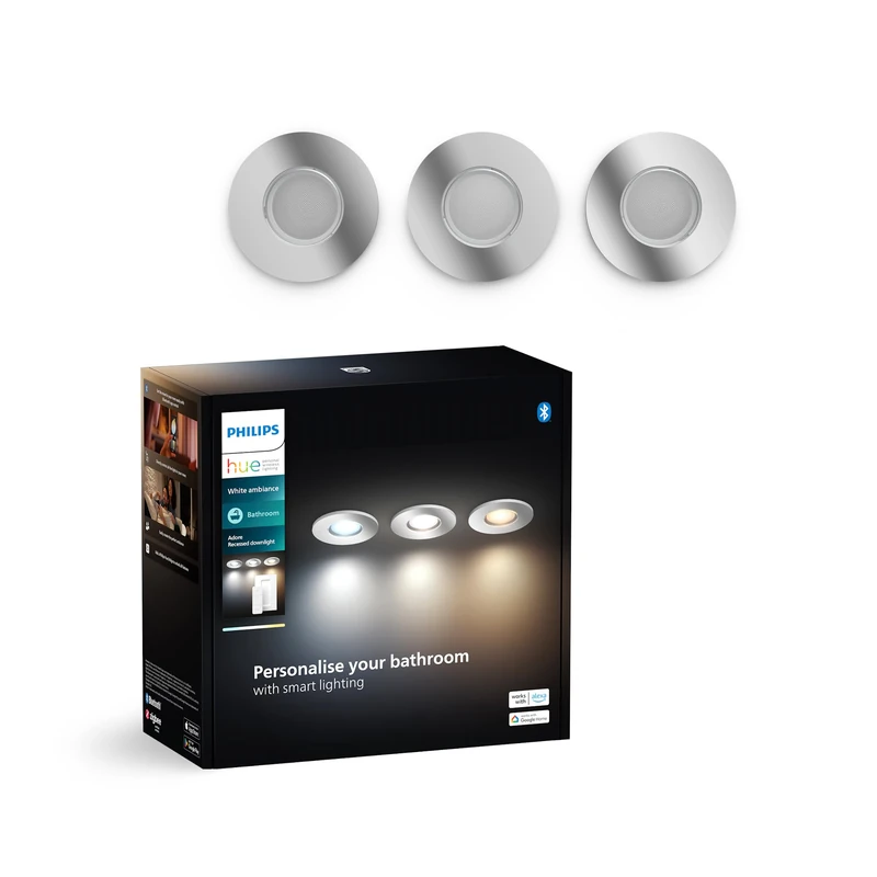 Philips Hue White Ambiance Adore recessed Spot, 3 Pack, Round, Aluminium, New Generation