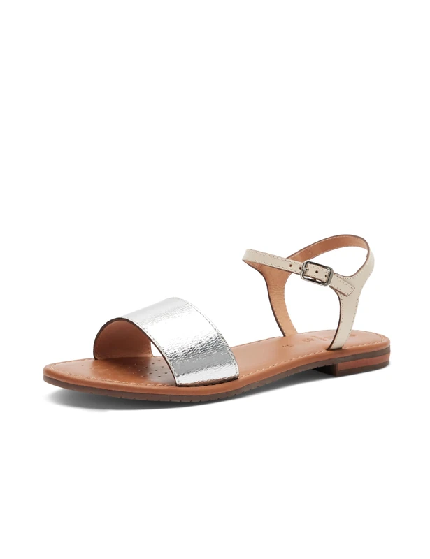 Geox Women's D Sozy S J Slide Sandal, Silver/Papyrus, 4.5 UK