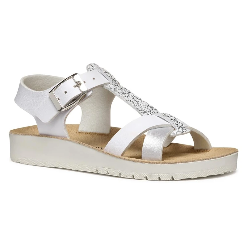 Geox Girls J Costarei Gi Sandal, White Silver, 6 UK Child