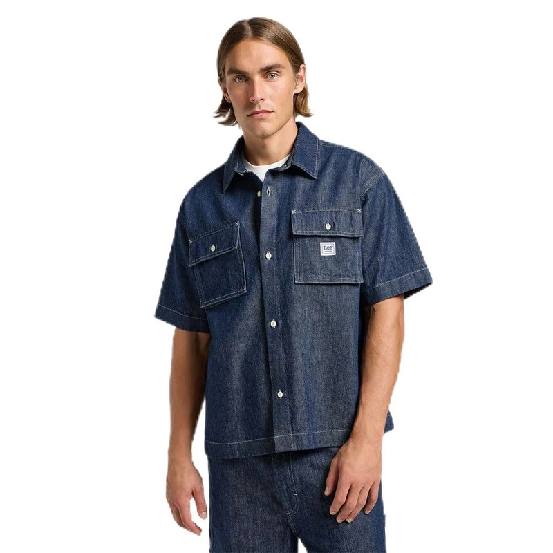 Lee Men's Ss Workwear Shirt, Rinse Wash, L