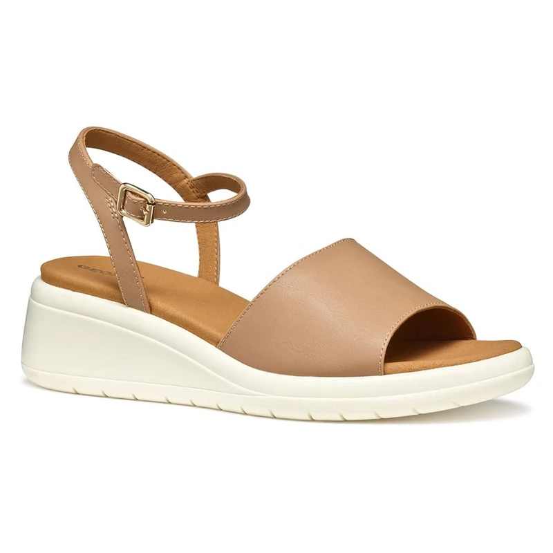 Geox Women's D MELICONIA A Wedge Sandal, Beige, 4 UK