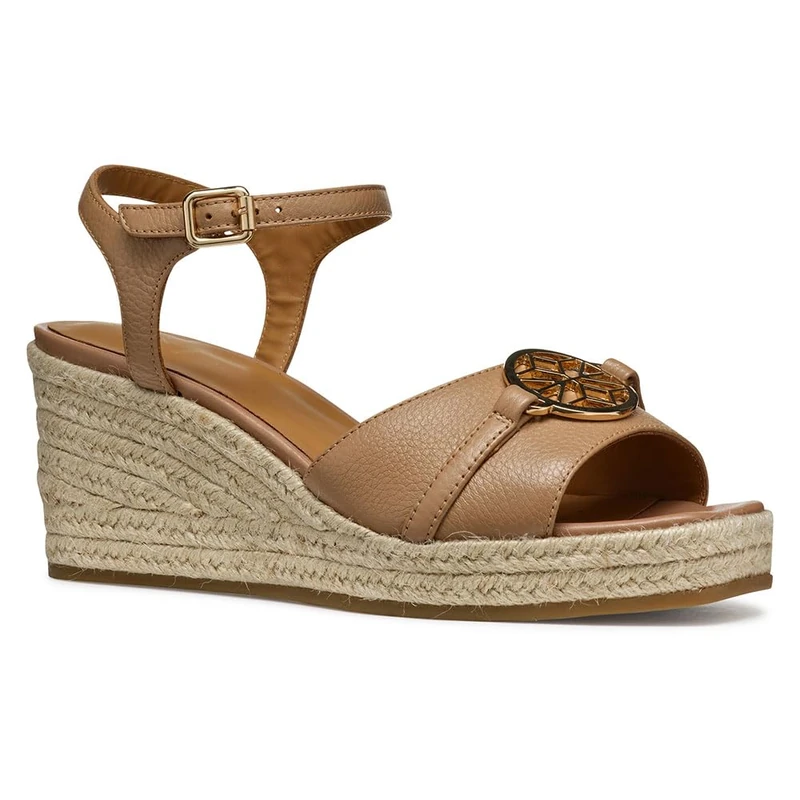 Geox Women's D PANAREA B Wedge Sandal, Beige, 7 UK