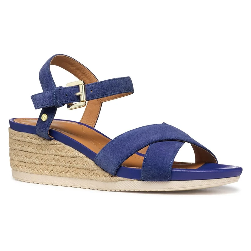 Geox Women's D ISCHIA CORDA B Wedge Sandal, Blue, 4.5 UK