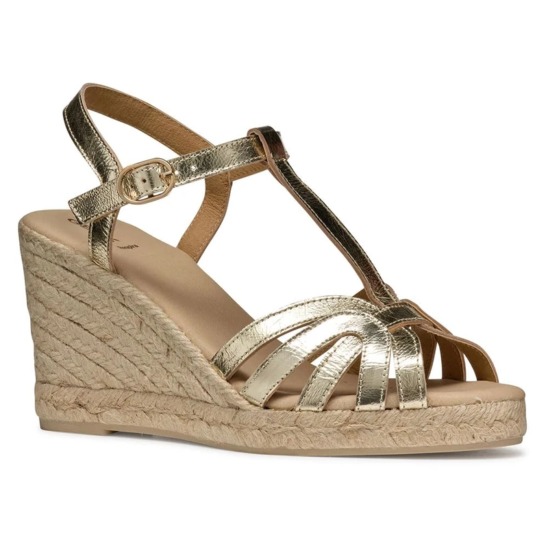 Geox Women's D GELSA A Wedge Sandal, Lt Gold, 4 UK