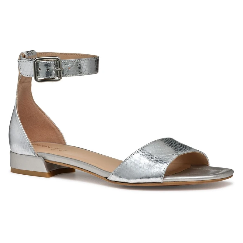 Geox Women's D New ERAKLIA 15 B Slide Sandal, Silver, 8 UK