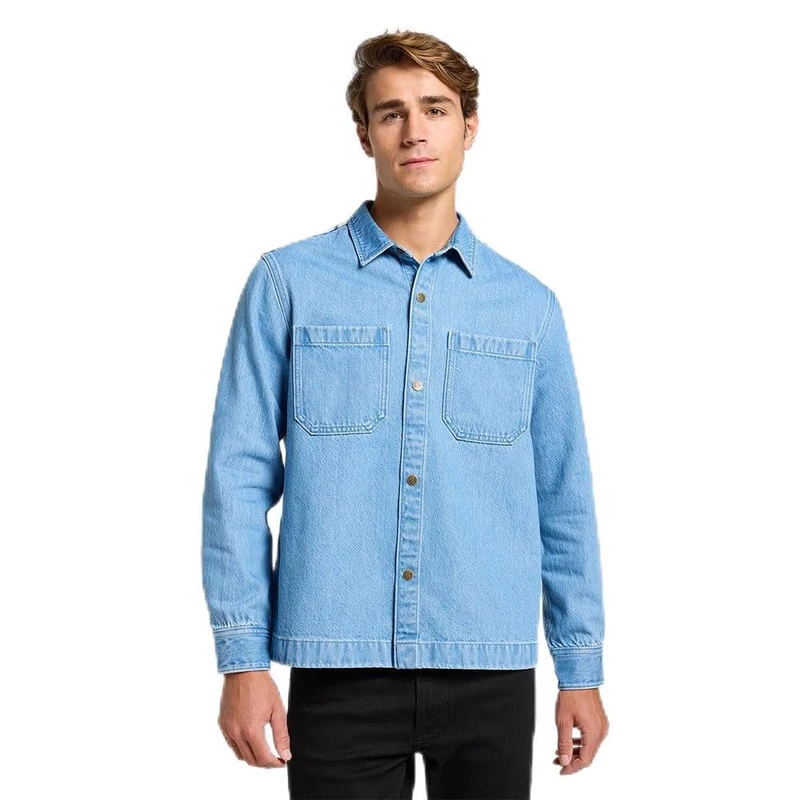 Lee Men's 2 Pkt Overshirt Shirt, Light Wash, L