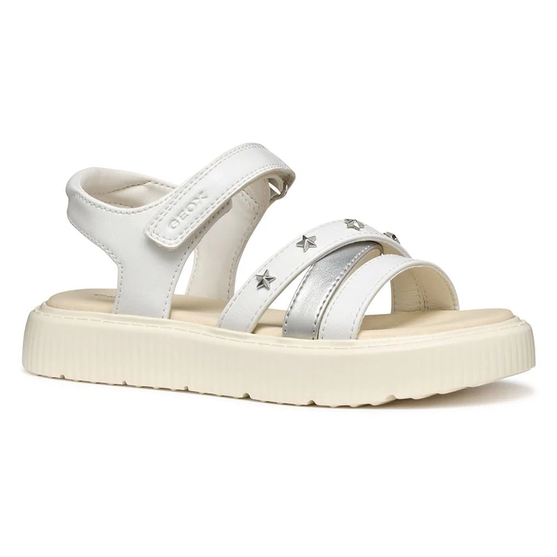 Geox Girls J Kodette Gir Sandal, White Silver, 4.5 UK