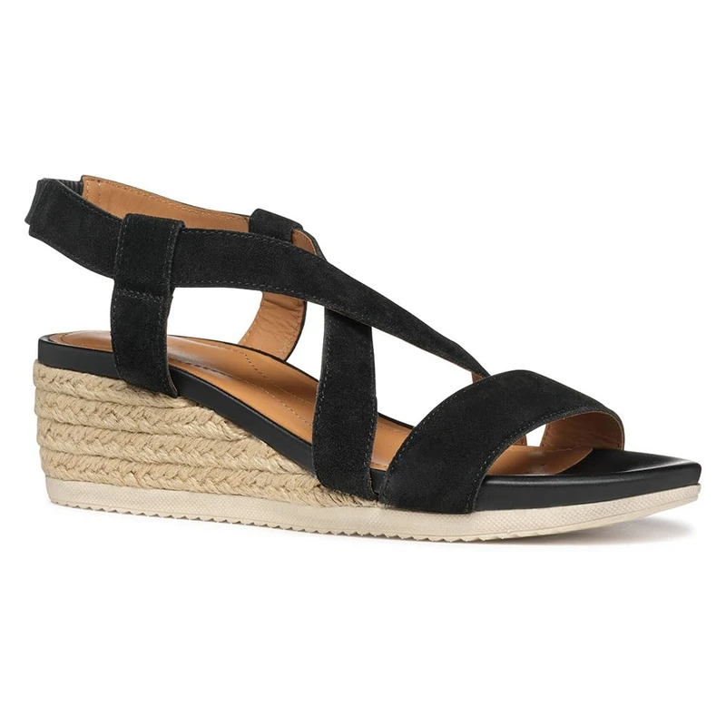 Geox D Ischia Corda A, Women’s Wedge Sandal, Black,