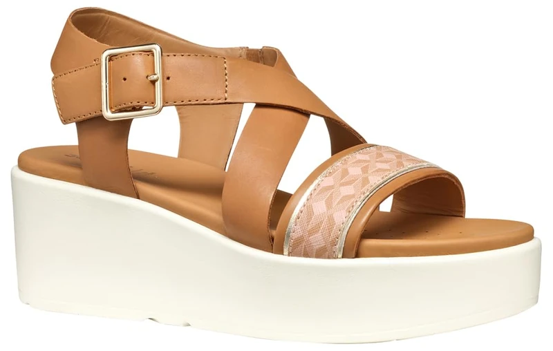Geox Women's D XAND 2.2S A Wedge Sandal, Camel/Nude, 2.5 UK
