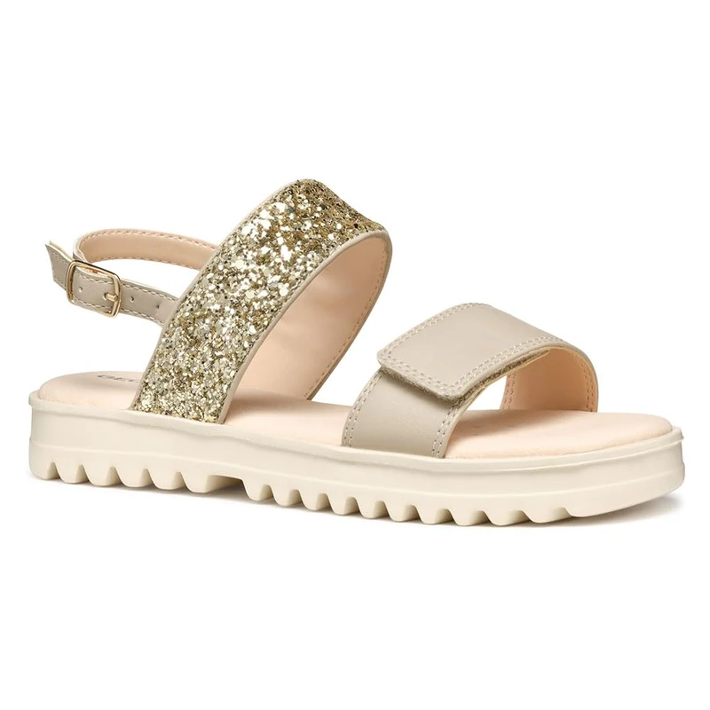 Geox Girls J Coralie Gir Sandal, Beige Platinum, 6 UK
