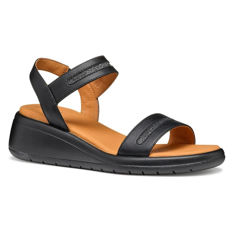 Geox Women's D MELICONIA E Wedge Sandal, Black, 6 UK