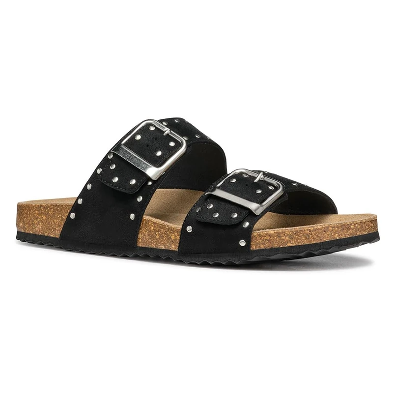 Geox Women's D BRIONIA R I Flat Sandal, Black, 3 UK