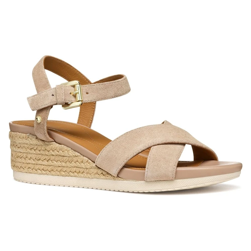 Geox Women's D ISCHIA CORDA B Wedge Sandal, Dk Skin, 7.5 UK