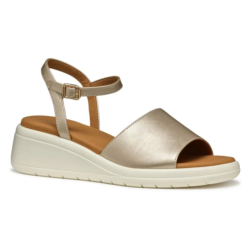 Geox Women's D MELICONIA A Wedge Sandal, Lt Gold, 7 UK