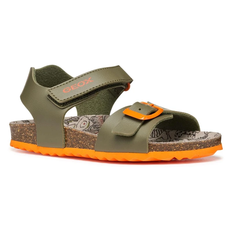 Geox J Ghita BOY B Sandal, Military/Orange, 9 UK Child