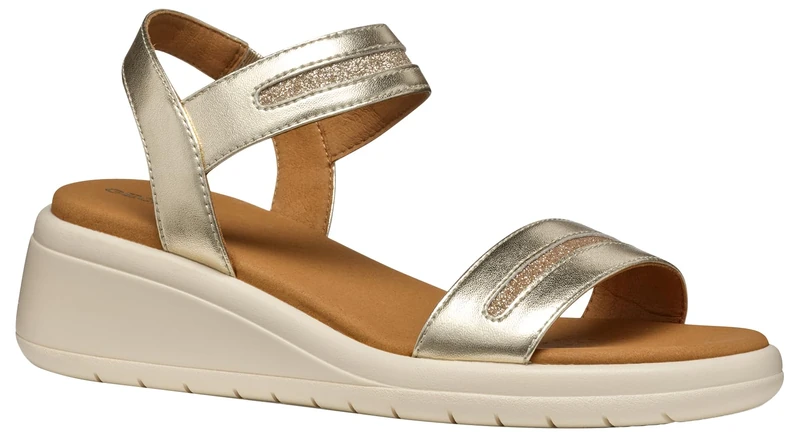 Geox Women's D MELICONIA E Wedge Sandal, Lt Gold, 5 UK