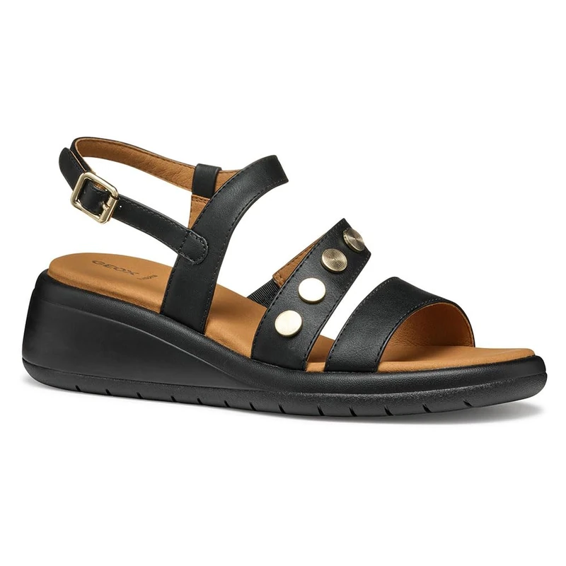 Geox Women's D MELICONIA F Wedge Sandal, Black, 7.5 UK