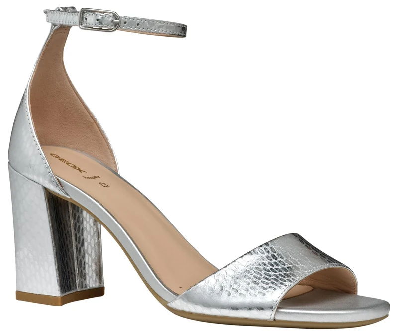 Geox Women's D New ERAKLIA 80 A Heeled Sandal, Silver, 7.5 UK