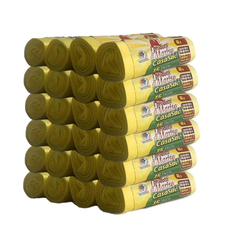 CSC - 40L Bin Bags with Handles, 360 Pieces, 55 x 65 cm for Under Sink Trash Bin, Waste Bags for Internal Separated Collection Non-Dripping and Anti-Hole, 24 Rolls, Yellow