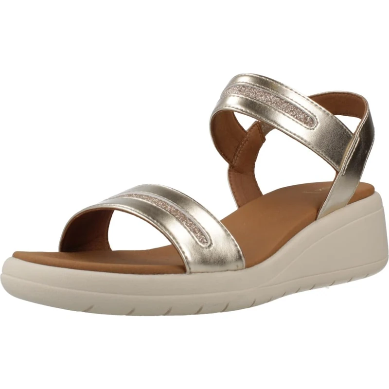 Geox Women's D MELICONIA E Wedge Sandal, Lt Gold, 2.5 UK