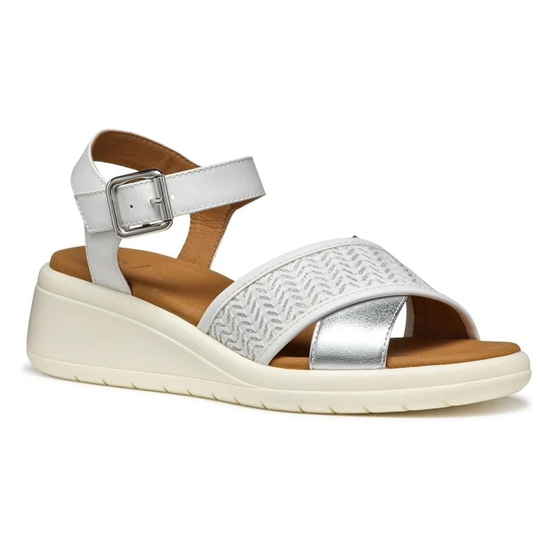 Geox Women's D MELICONIA G Wedge Sandal, White, 5 UK