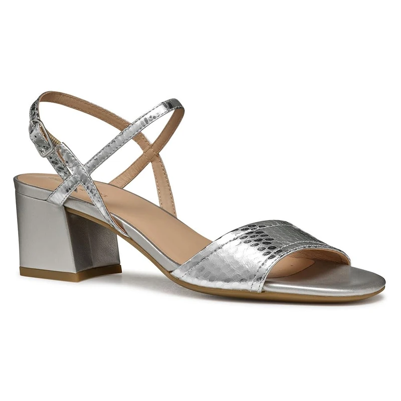 Geox D NEW ERAKLIA 50 B, Women’s Heeled Sandal, SILVER,