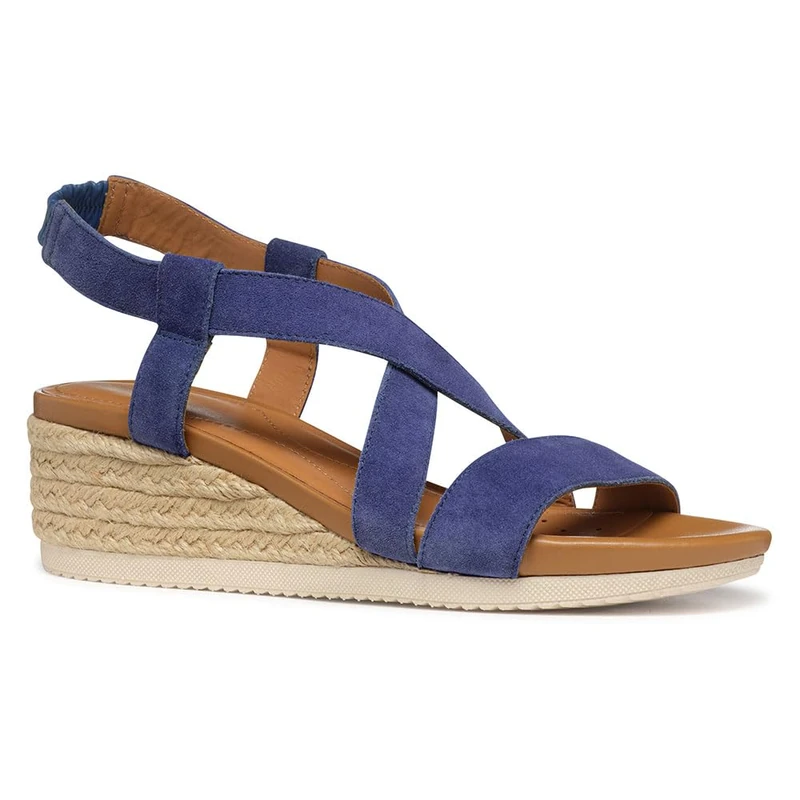 Geox Women's D Ischia Corda A Wedge Sandal, Blue, 5 UK