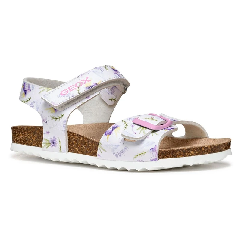 Geox Girls' J Adriel Girl C Sandals, White/Lilac, 5 UK