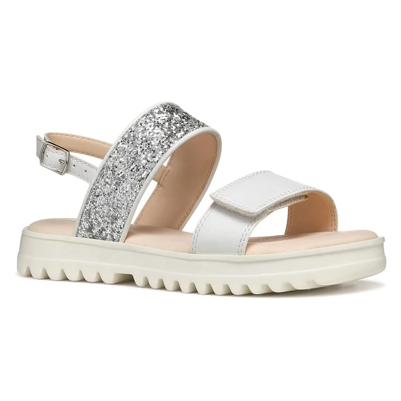 Geox J SANDAL CORALIE GIR, Girls’ Sandal, White/Lt Silver,