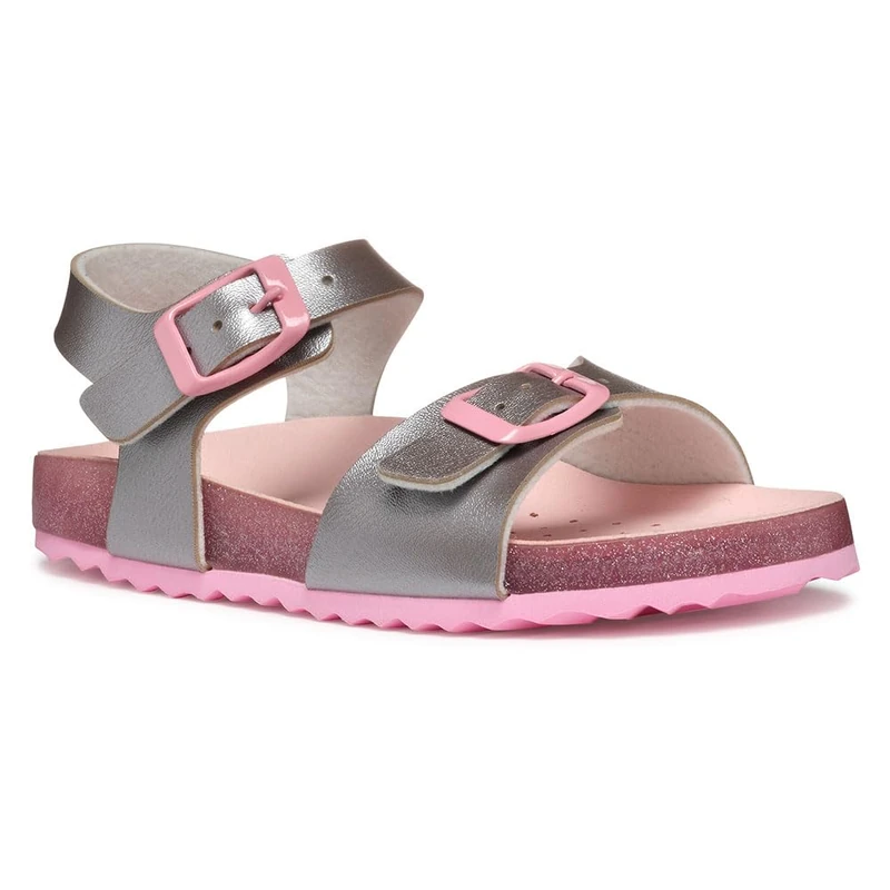 Geox J ADRIEL GIRL I, Girls’ Sandal, Silver/Pink,