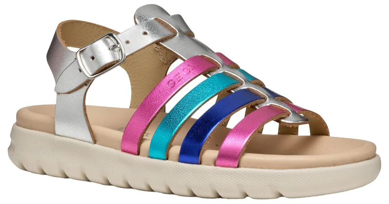 Geox J Sandal SOLEIMA Gir, Silver/Multicolor, 4.5 UK