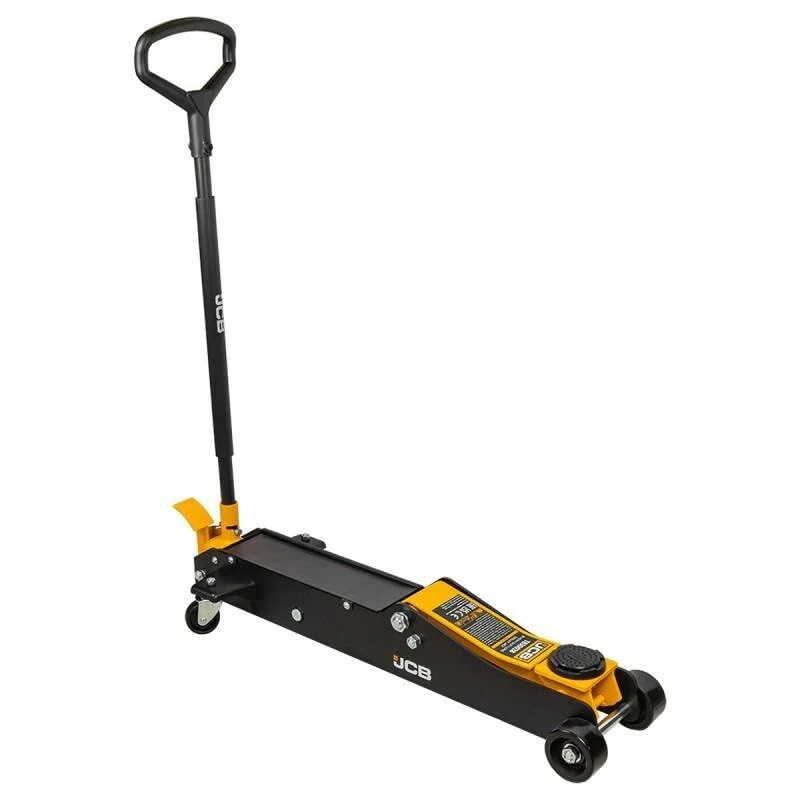 JCB 3 Tonne Hydraulic Long Trolley Jack, Heavy-duty, 525mm Max. Lift for Heavy-duty Automotive Tasks, Rotating Rear Wheels, 3 Year Warranty