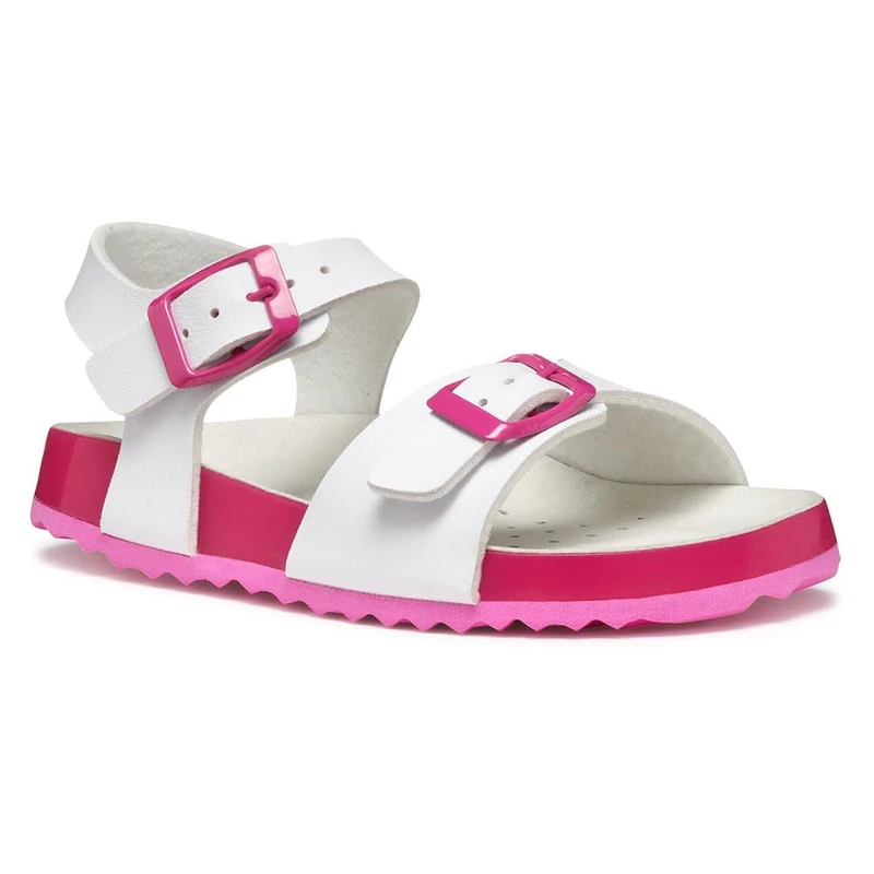 Geox J Adriel Girl I Sandal, White/Fuchsia, 5 UK