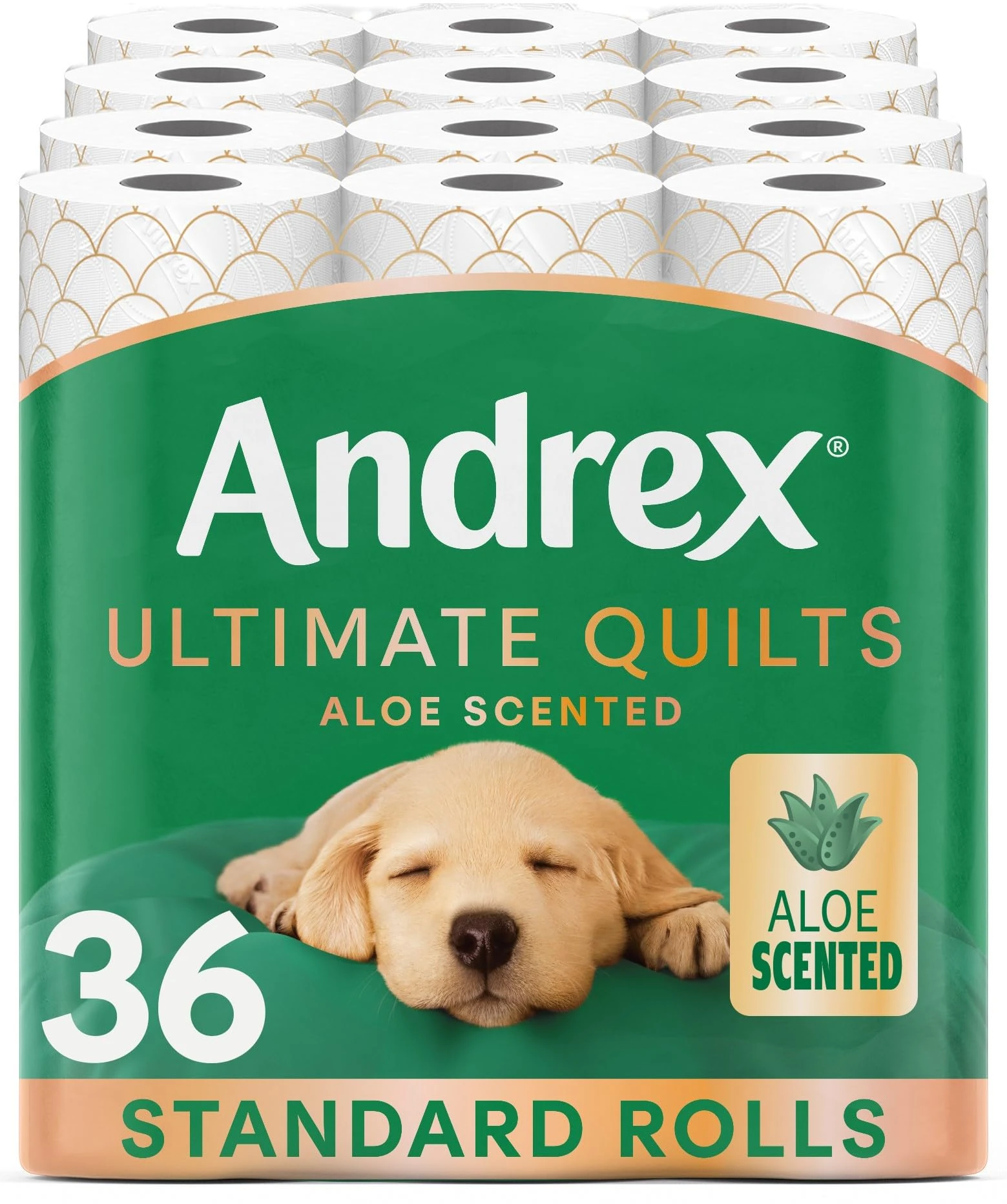 Andrex Ultimate Quilts Toilet Tissue 36 Rolls with Aloe Vera Fragrance, Air Pocket Technology for Soft, Thick Sheets - Bulk Pack of 36 Quilted Toilet Rolls, FSC Certified