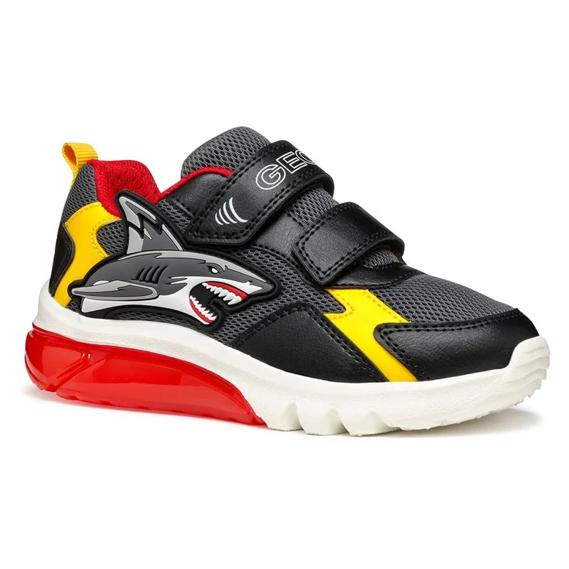 Geox J CIBERDRON BOY B, Boys’ Sneaker, Dk Grey/Yellow,