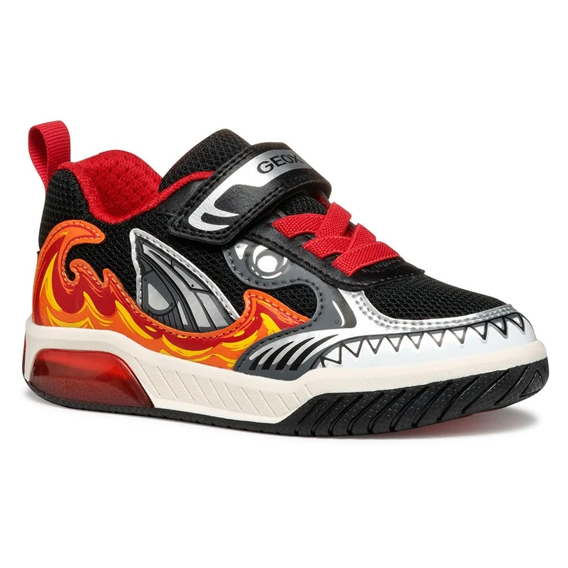 Geox J INEK BOY D Sneaker, Black/Red, 12.5 UK