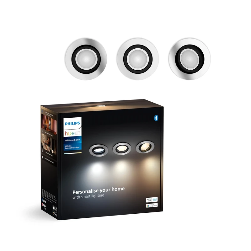 Philips Hue White Ambiance Milliskin Tunable Smart LED Recessed Round Spots 3-Pack Aluminium
