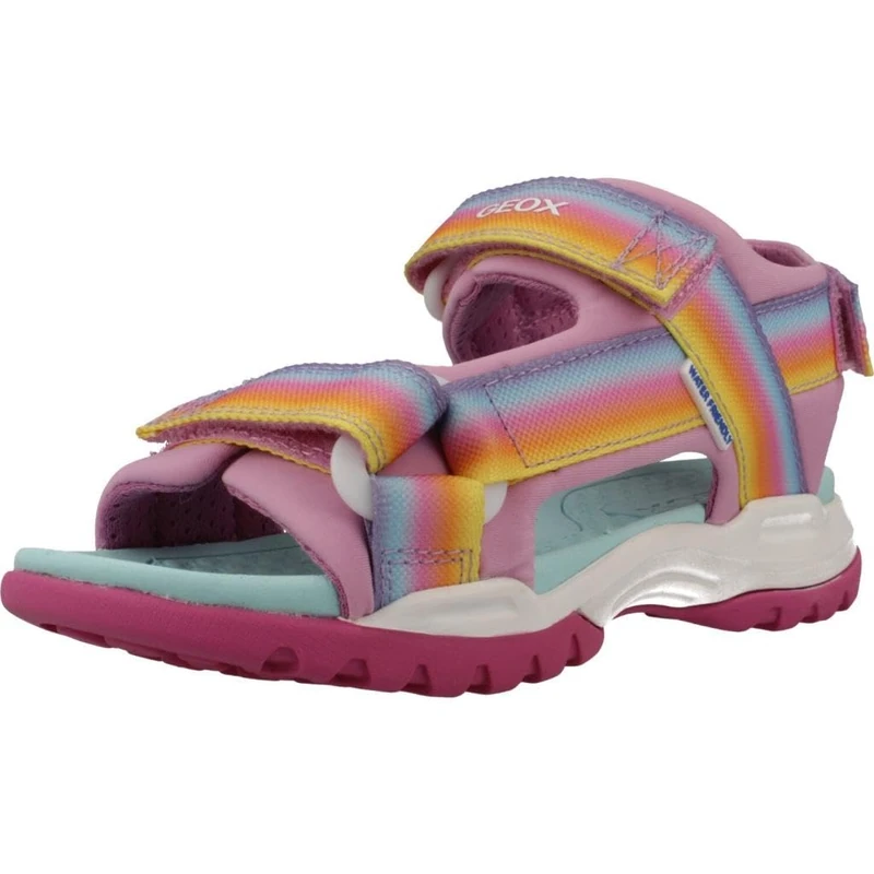 Geox J Borealis Girl A Sandal, Dk Pink/Multicolor, 4.5 UK