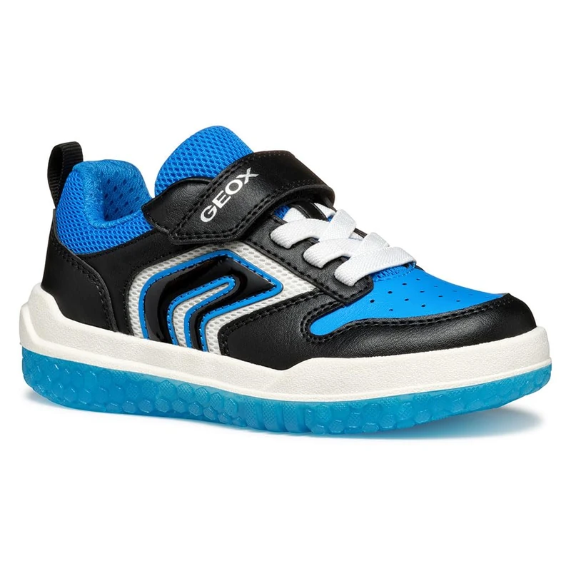 Geox Boys J Buzzerlight Boy B Sneaker, Black Lt Blue, 1 UK