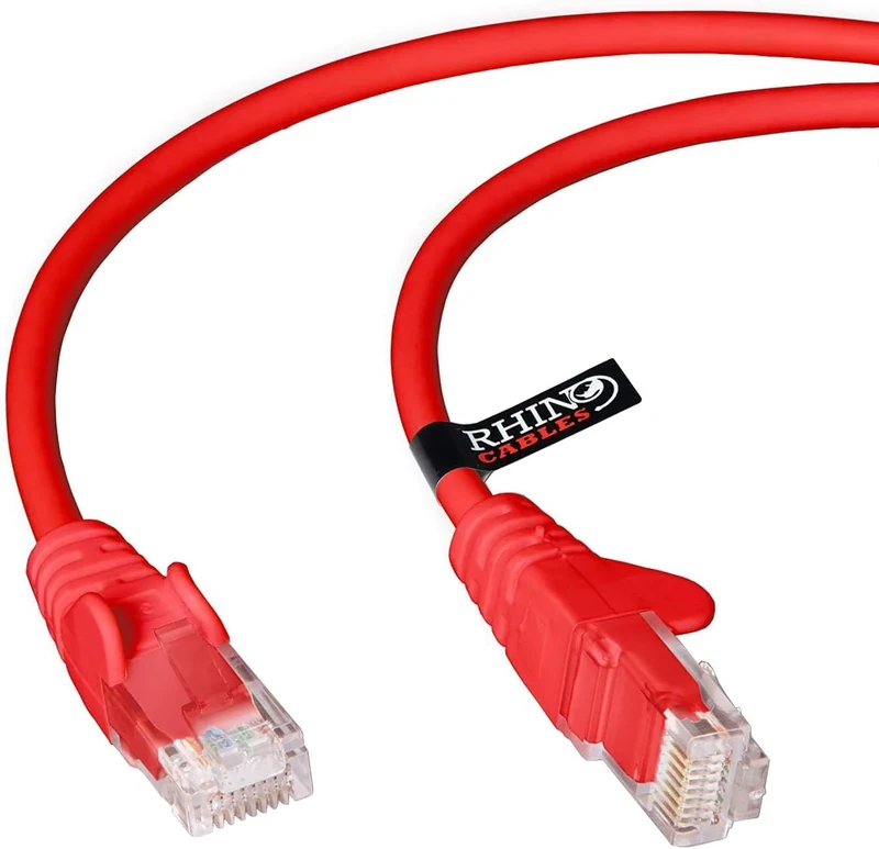 rhinocables CAT 5e High-Speed Ethernet Cable - Reliable LAN Network RJ45 Cable for Fast Internet & Data Transfer | Durable WiFi Broadband Cable for Gaming & Streaming, (15m, Red, Pack of 7)