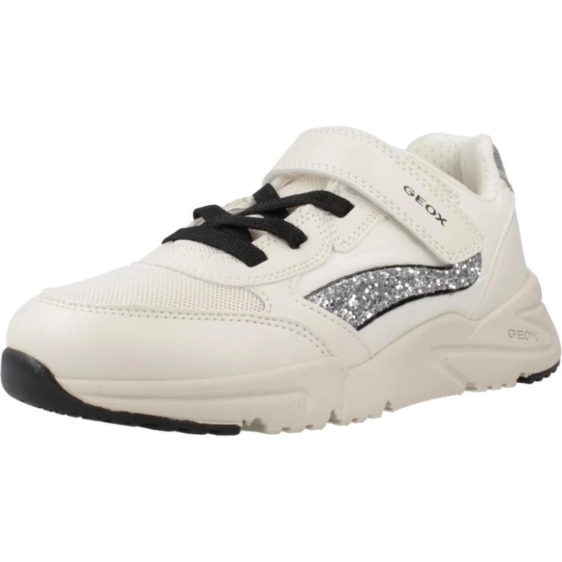 Geox Girls J Loftus Sneaker, Lt Ivory Silver, 5 UK