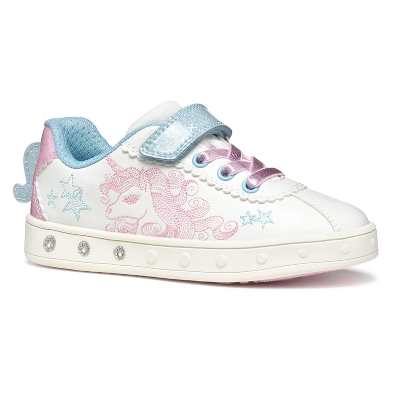 Geox J Skylin Girl A Sneaker, White/Pink, 9 UK Child