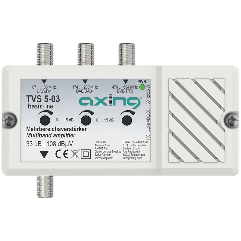 Axing TVS 5-03 Multi-Range Amplifier 33 dB Antenna Amplifier Triple Radio TV FM DAB+ DVB-T2 - Image 1