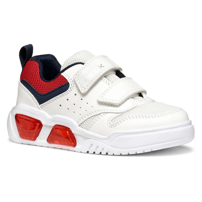 Geox J ILLUMINUS BOY A Sneaker, White/Red, 3.5 UK