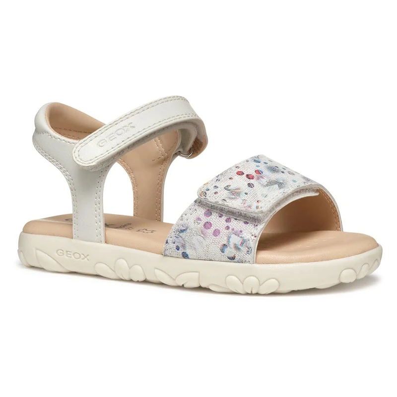 Geox J Sandal Haiti Girl, White/Multicolor, 0.5 UK