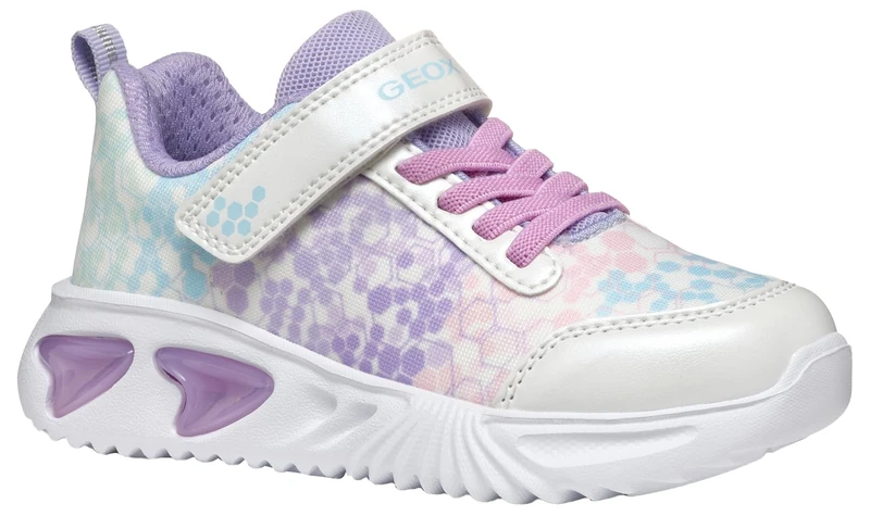 Geox J Assister Girl B Sneaker, White/Lilac, 3.5 UK