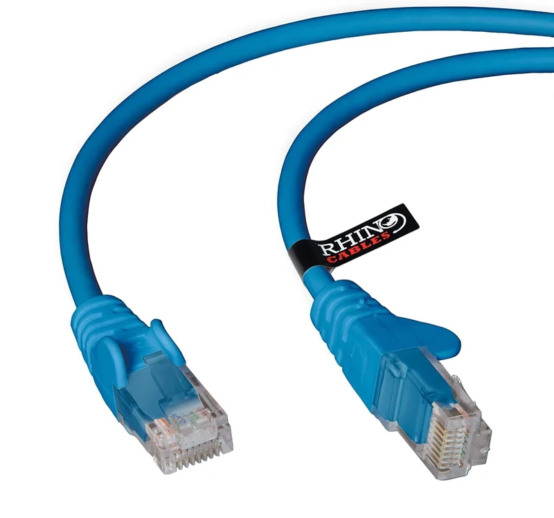 rhinocables CAT 5e High-Speed Ethernet Cable - Reliable LAN Network RJ45 Cable for Fast Internet & Data Transfer | Durable WiFi Broadband Cable for Gaming & Streaming, (10m, Blue, Pack of 10)