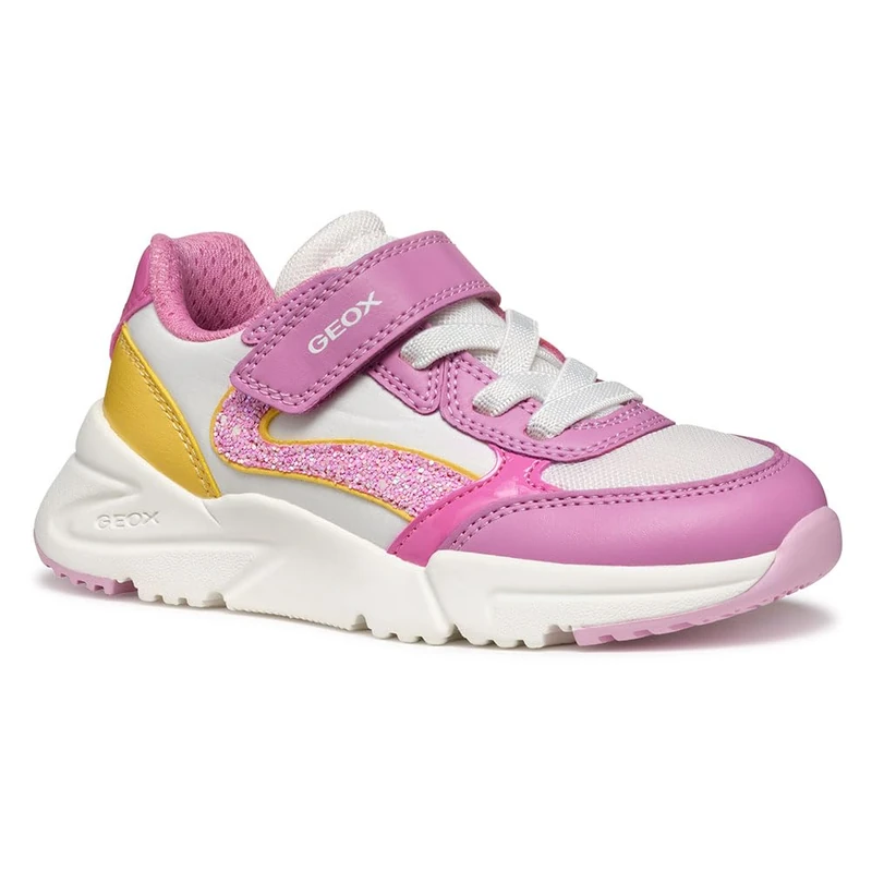Geox J Loftus Girl A Sneaker, Dk Pink/Yellow, 2.5 UK - Image 1