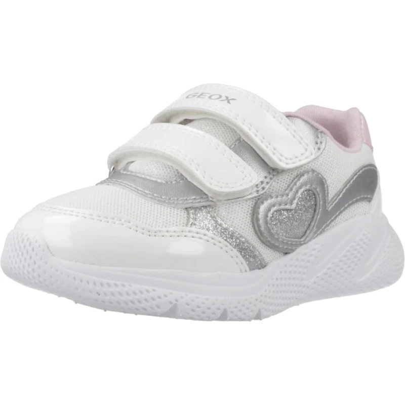 Geox B SPRINTYE Girl A, Girls’ Sneaker, White/Silver,