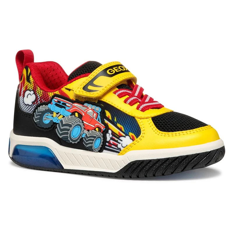 Geox J INEK BOY E Sneaker, Yellow/Red, 5 UK Child